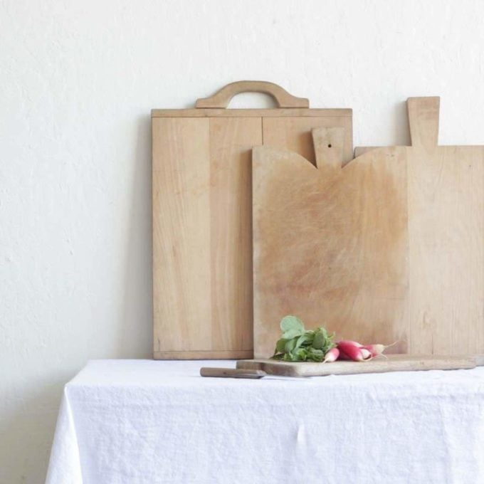 Vintage cutting board on a table. 