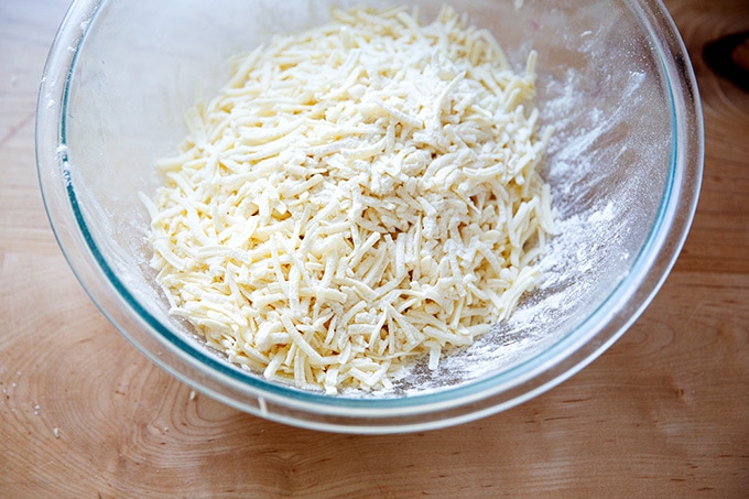 Grated cheese tossed with flour.