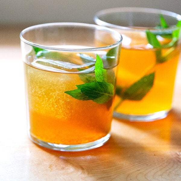 Two glasses of iced tea.