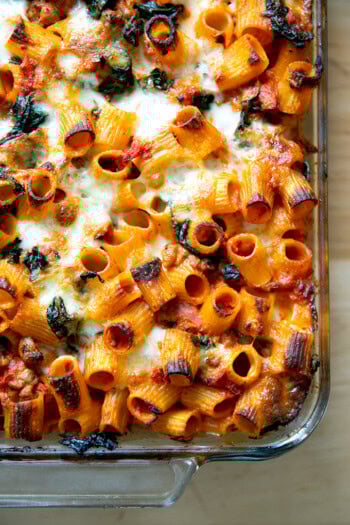 Just-baked baked pasta.