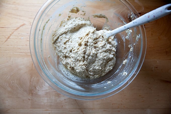 Irish brown bread batter mixed together.