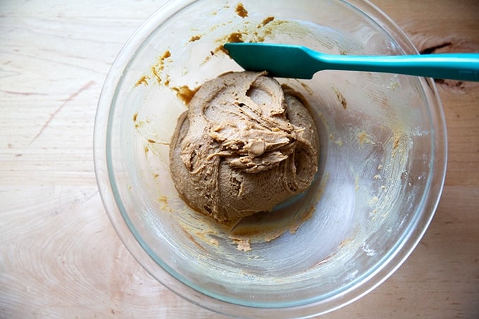 Just-mixed gingersnap cookie batter.