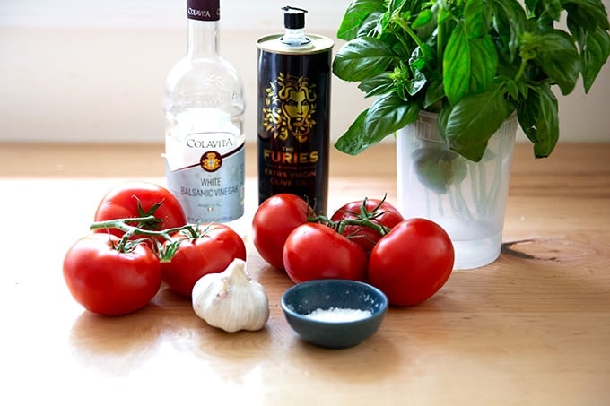 Ingredients to make homemade bruschetta sauce.