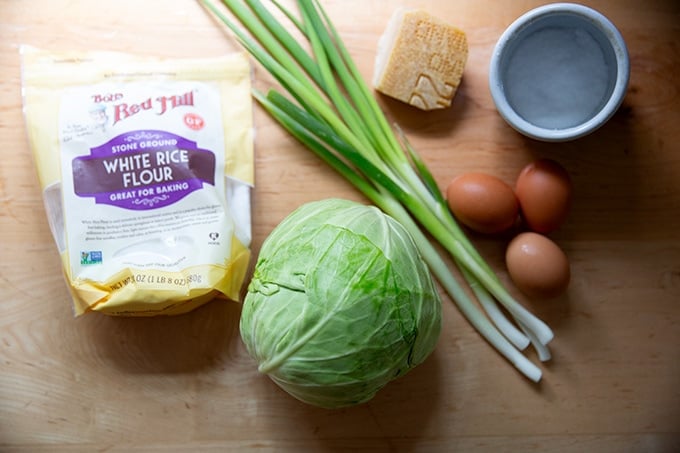 Ingredients to make cabbage tortillas on a countertop.