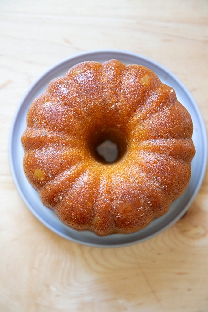 A Red Truck Bakery Bundt cake on a plate.