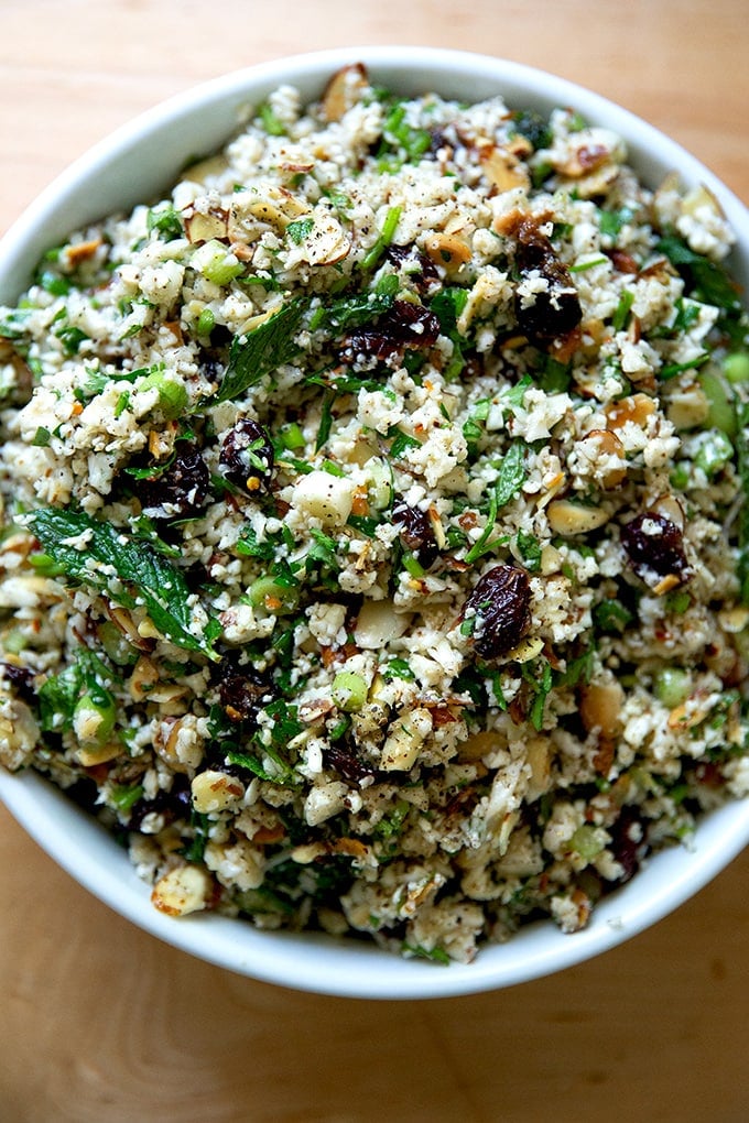 A bowl of cauliflower couscous salad.