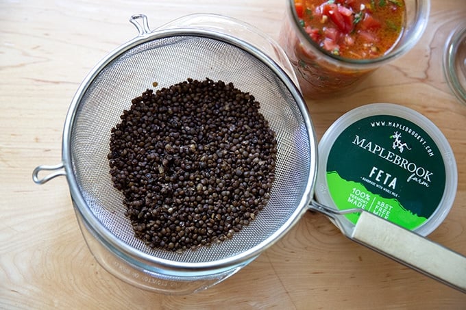 Ingredients to make homemade 3-ingredient lentil salad.