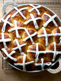 Frosted hot cross buns.