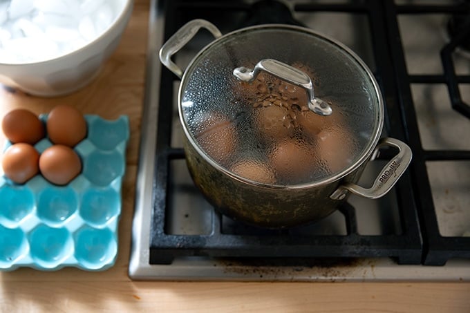 Steamed eggs on the stovetop.