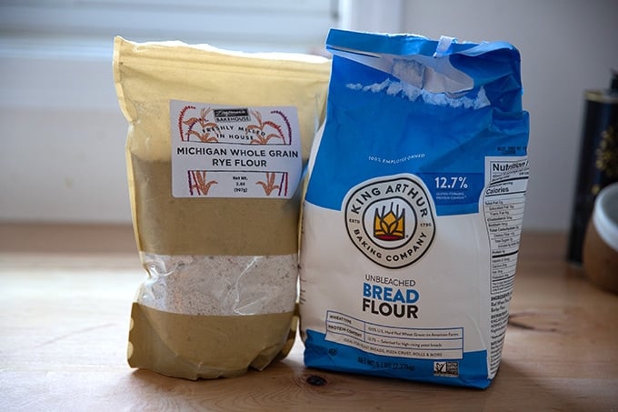 Rye flour and bread flour.
