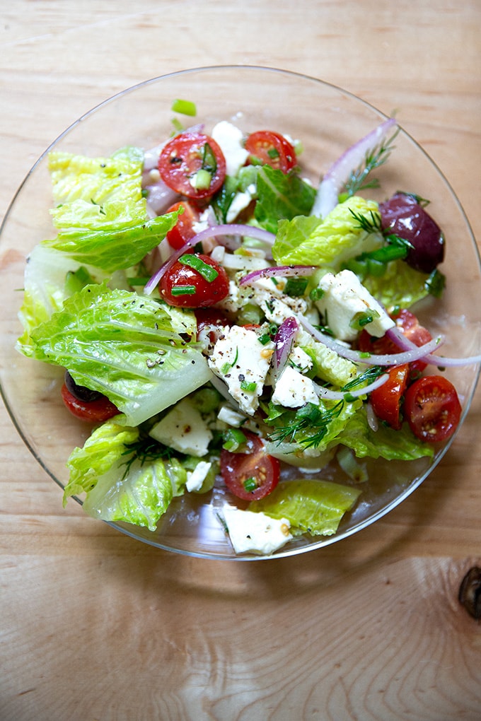 A plate of Greek salad.