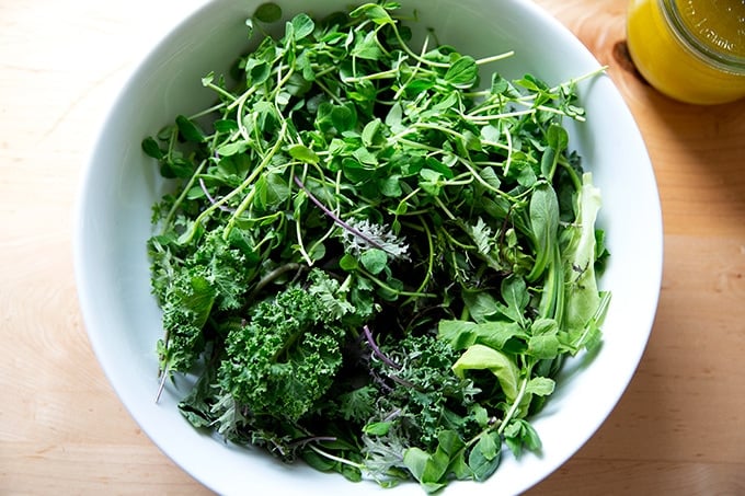 A bowl of spring greens.