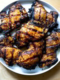 A plate of grilled chicken.