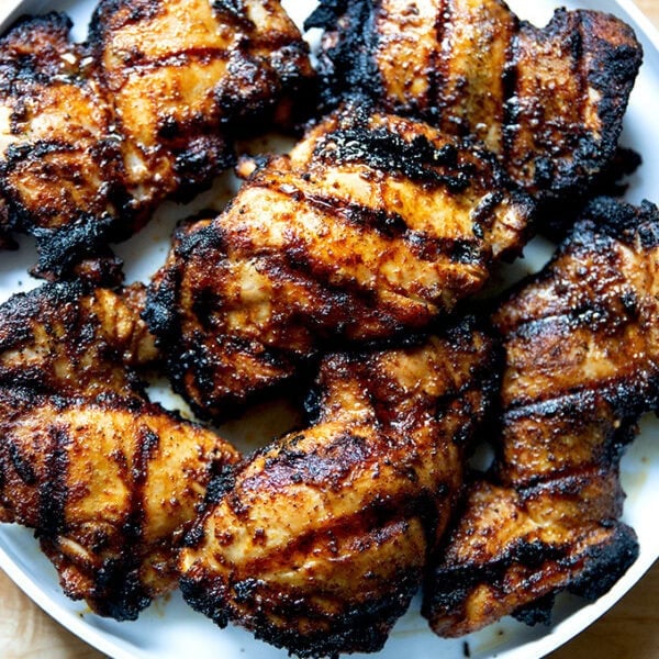 A plate of grilled chicken.