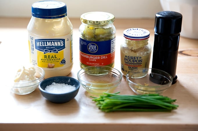 The ingredients to make deviled eggs.