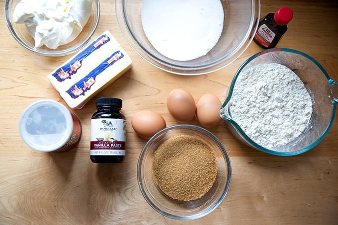 Ingredients to make pound cake.