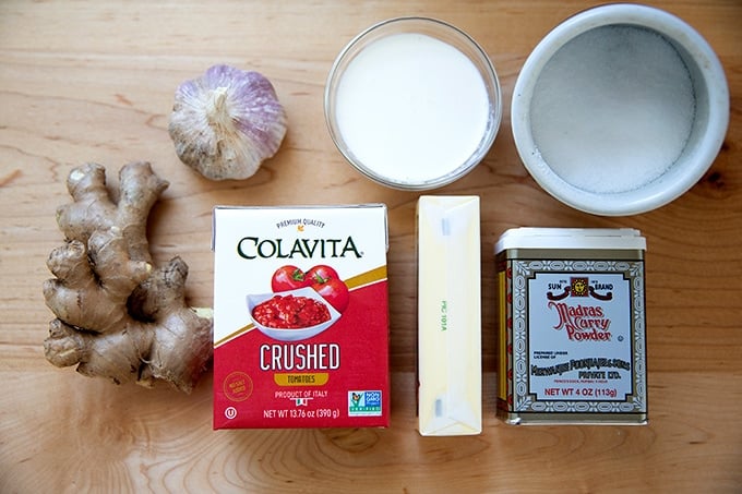 Ingredients to make butter chicken.