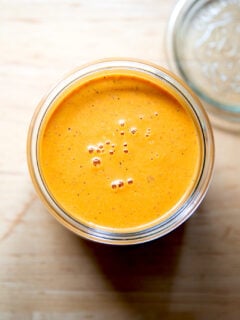 A jar of roasted red pepper dressing.