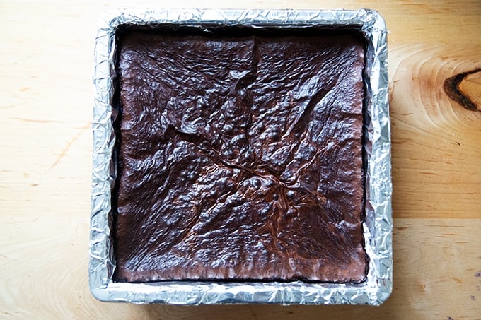 Just baked brownies in a pan.