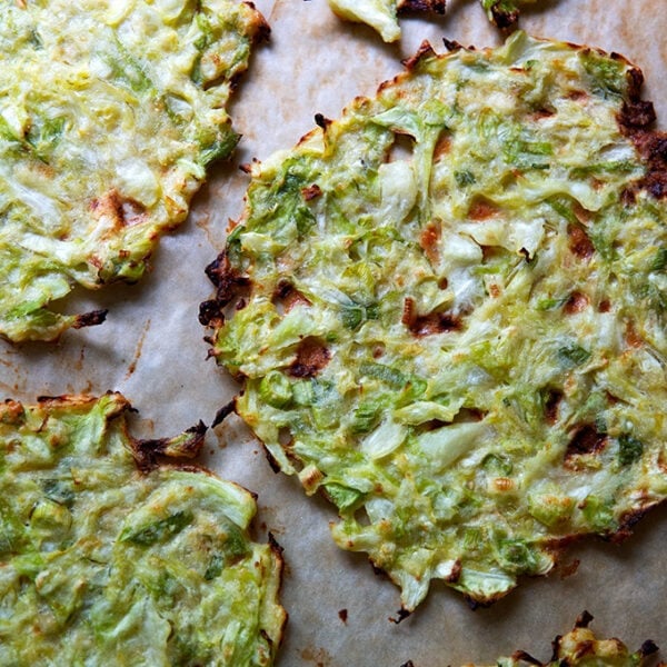 Just-baked cabbage tortillas.