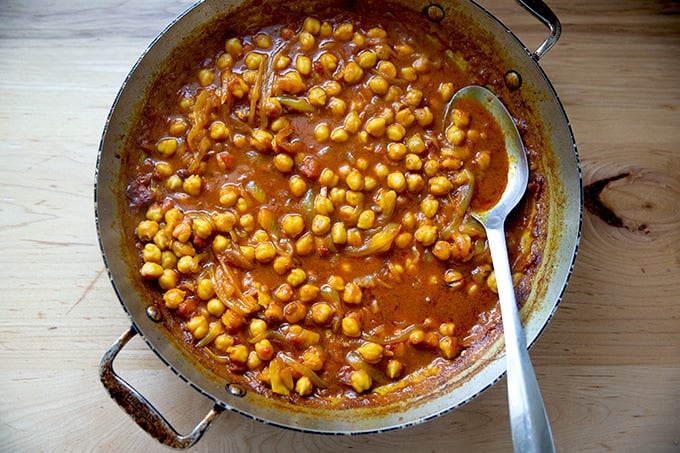 Just cooked curried Thai chickpeas in a skillet.