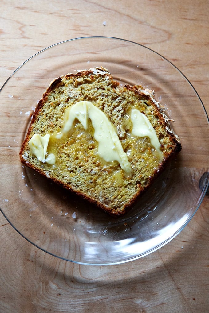 Irish brown bread, toasted and slathered with Kerrygold butter.