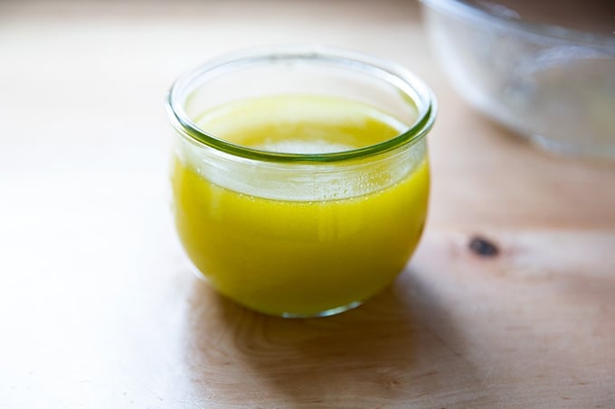 A jar of lemon vinaigrette.