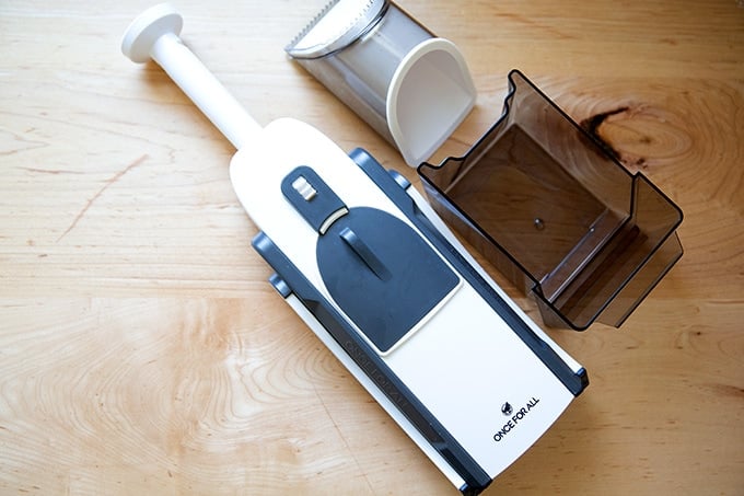 A mandoline on a countertop.