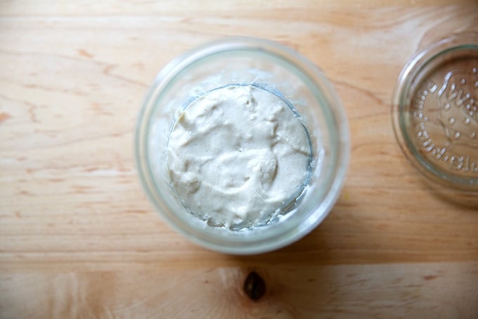 A Weck jar will with just-fed sourdough starter.