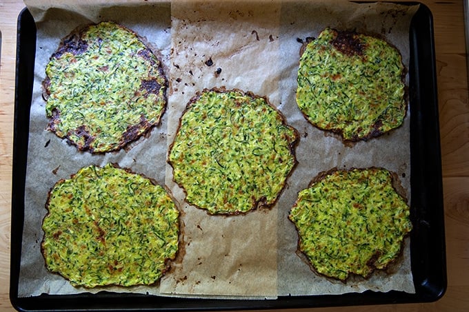 Just baked zucchini tortillas on a sheet pan.