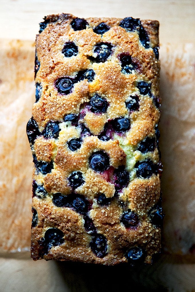 Just-baked lemon-blueberry quick bread.