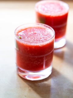 Strawberry paloma slushie in two glasses.
