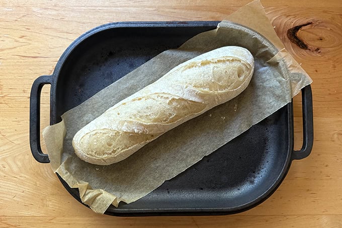 Parbaked baguette in a Challenger Bread Pan.