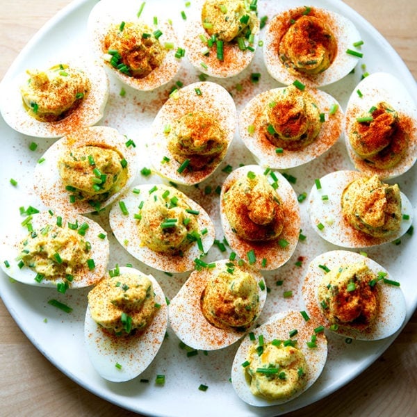 A plate of deviled eggs.