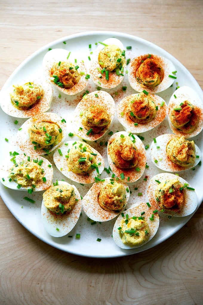 A plate of deviled eggs.