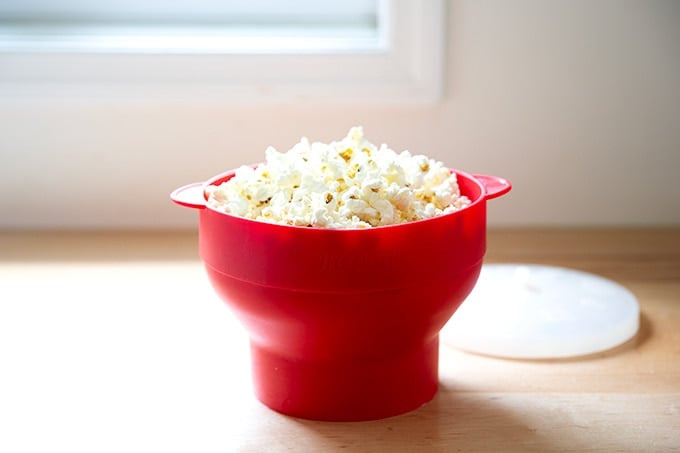 A bowl of popped popcorn.