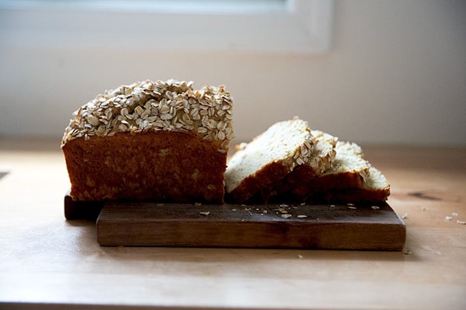 Irish brown bread baked and sliced.