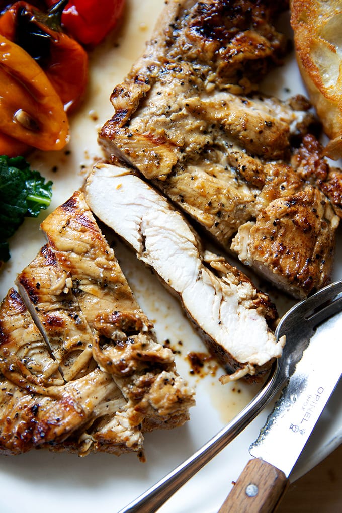 A sliced grilled chicken breast.