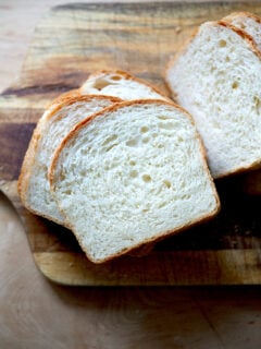 A slice of soft sandwich bread.