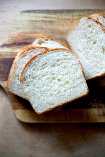 A slice of soft sandwich bread.