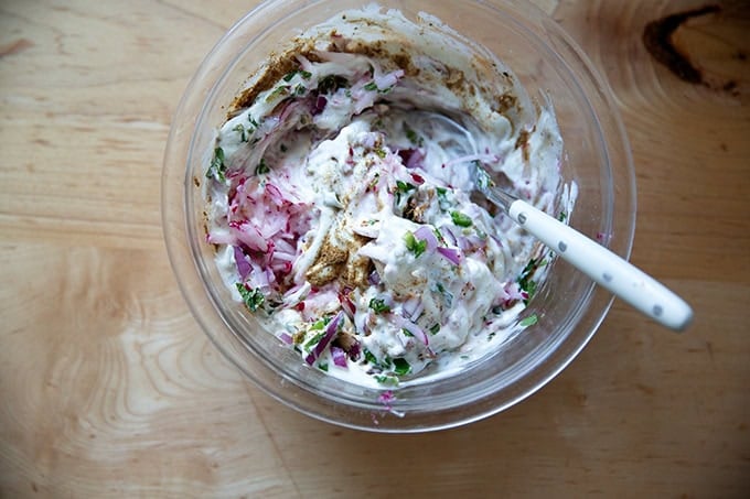 A mixed bowl of raita.