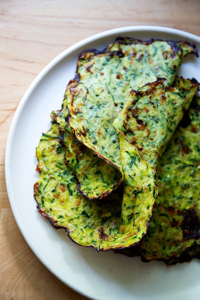 Zucchini tortillas on a plate.