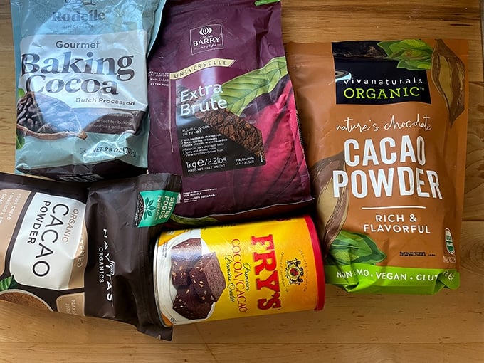 A variety of different cocoa powders. 