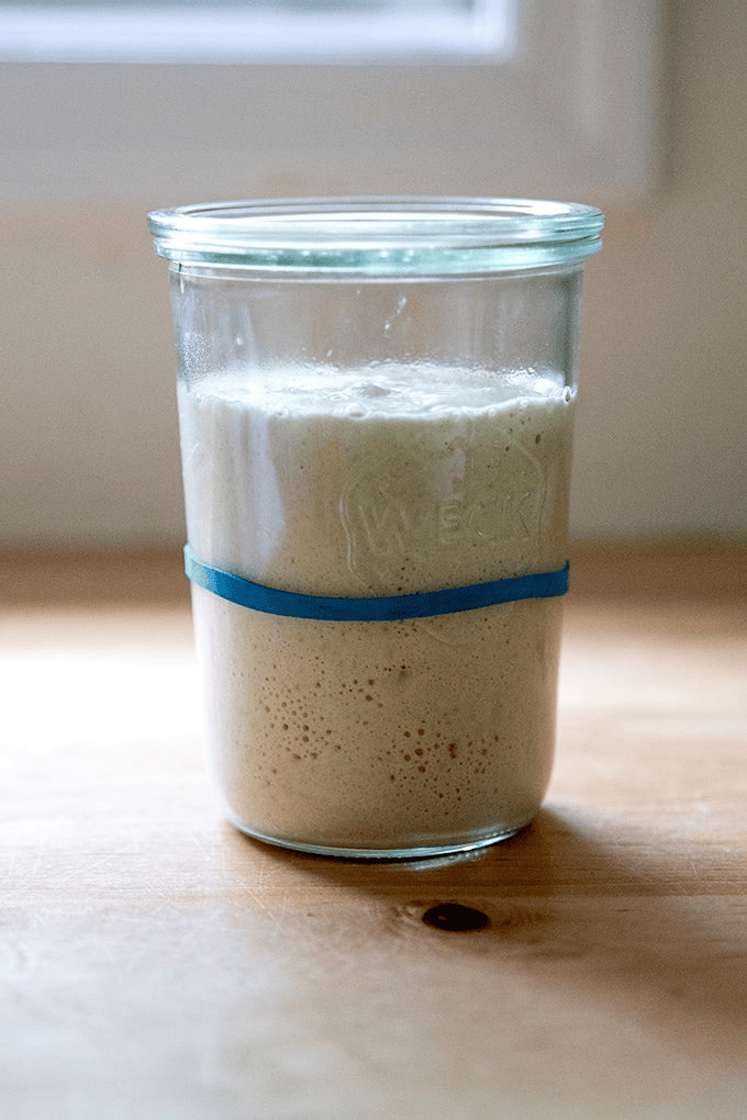 A jar of sourdough starter. 