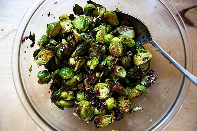 Roasted Brussels sprouts tossed with pomegranate butter.