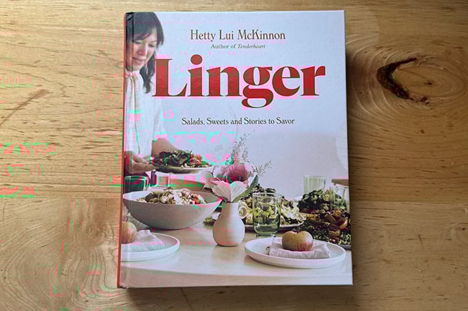 Linger cookbook on a countertop.