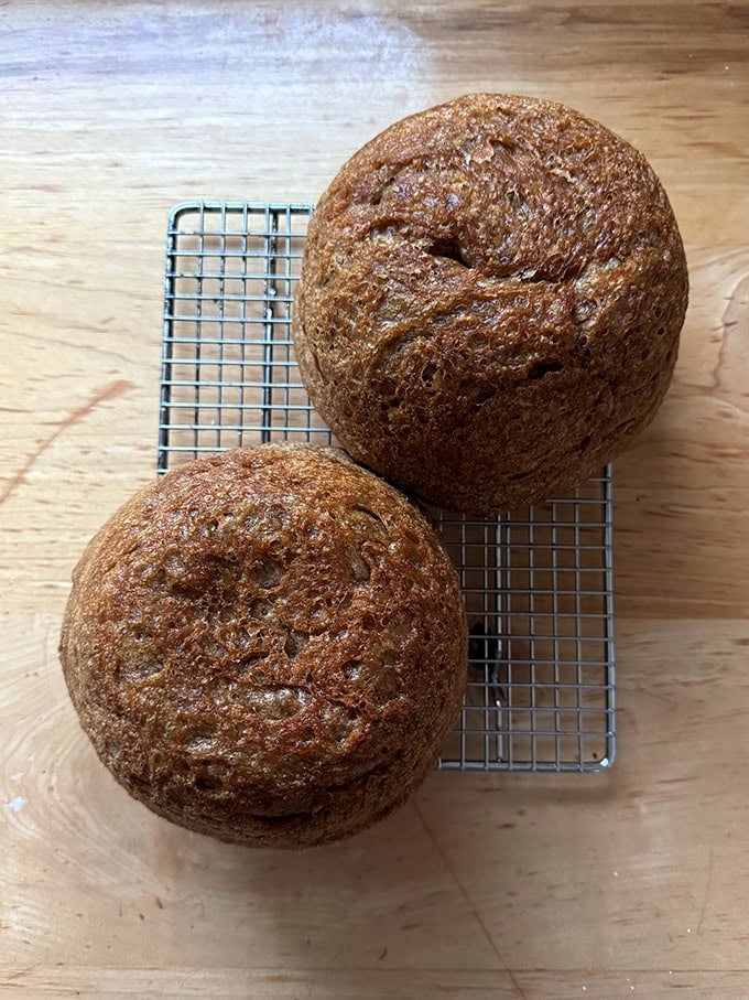 Two loaves of peasant bread made with Petra 0103 flour.