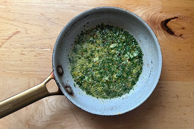 Herby, spicy, garlic butter in a small skillet. - 73