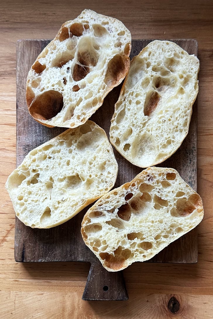 Two Overnight Sandwich Rolls, halved.