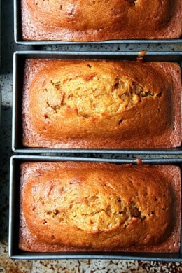 Just-baked pumpkin bread.